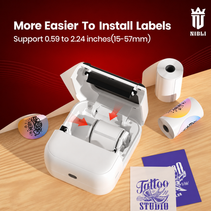 NIBLI label maker with examples of different label sizes