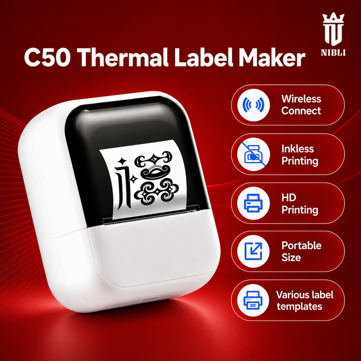 NIBLI C50 thermal label maker with wireless and inkless printing feature overview