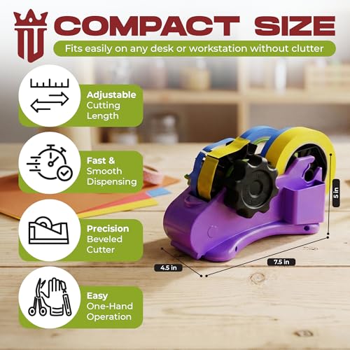 3 Roll Tape Dispenser for Desk – Heavy Duty Desktop Holder for Office, Crafts & School Supplies - NIBLI Essentials