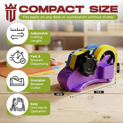 3 Roll Tape Dispenser for Desk – Heavy Duty Desktop Holder for Office, Crafts & School Supplies - NIBLI Essentials