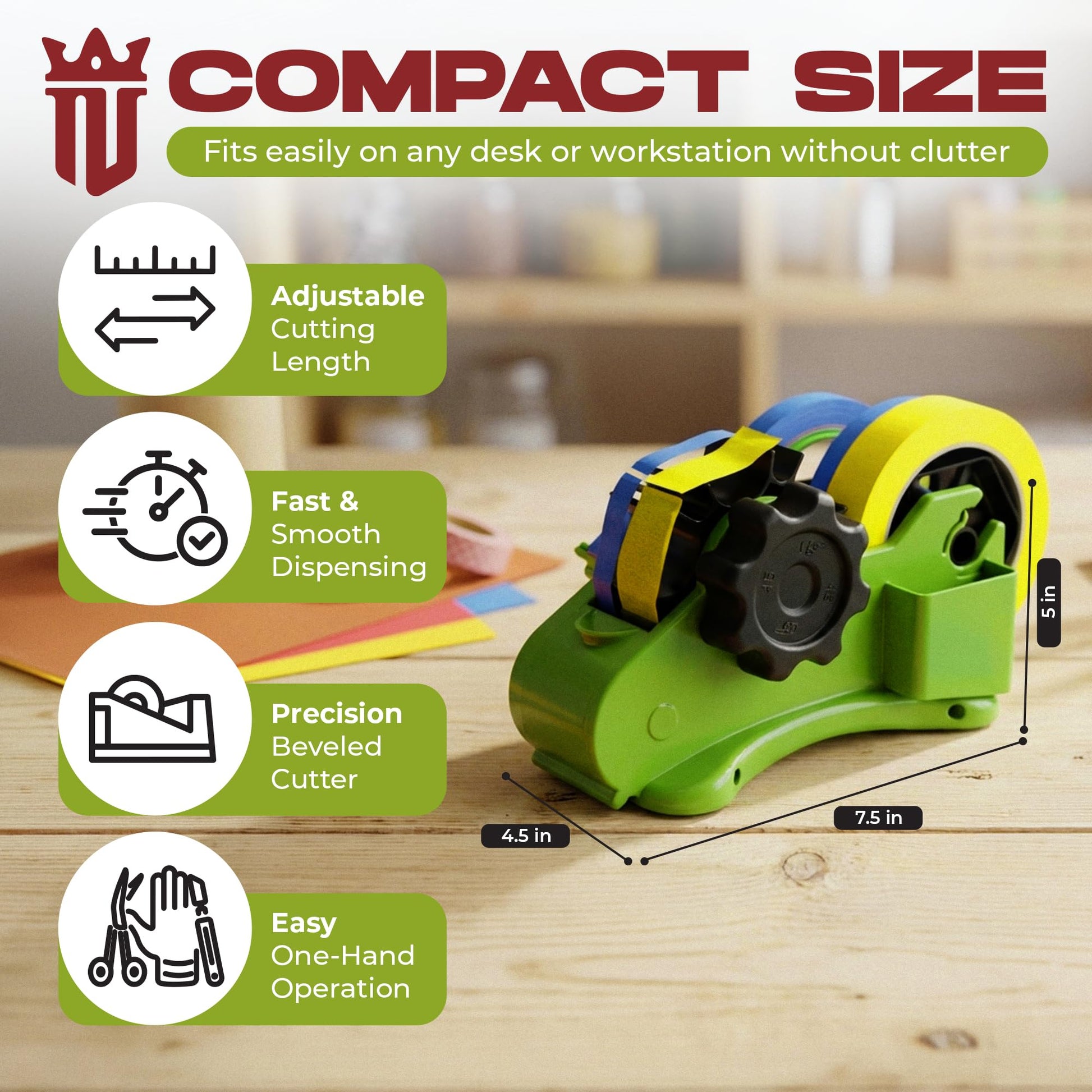 Multi Roll Tape Dispenser – 3 Roll Desktop Holder for Office, Crafts, Washi & Masking Tape - NIBLI Essentials