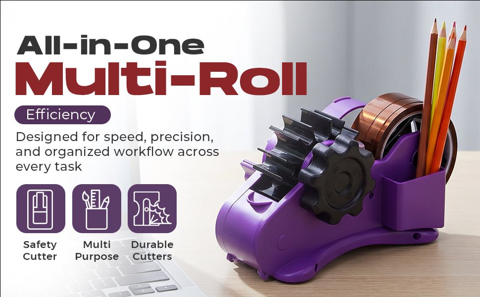 3 Roll Tape Dispenser for Desk – Heavy Duty Desktop Holder for Office, Crafts & School Supplies - NIBLI Essentials