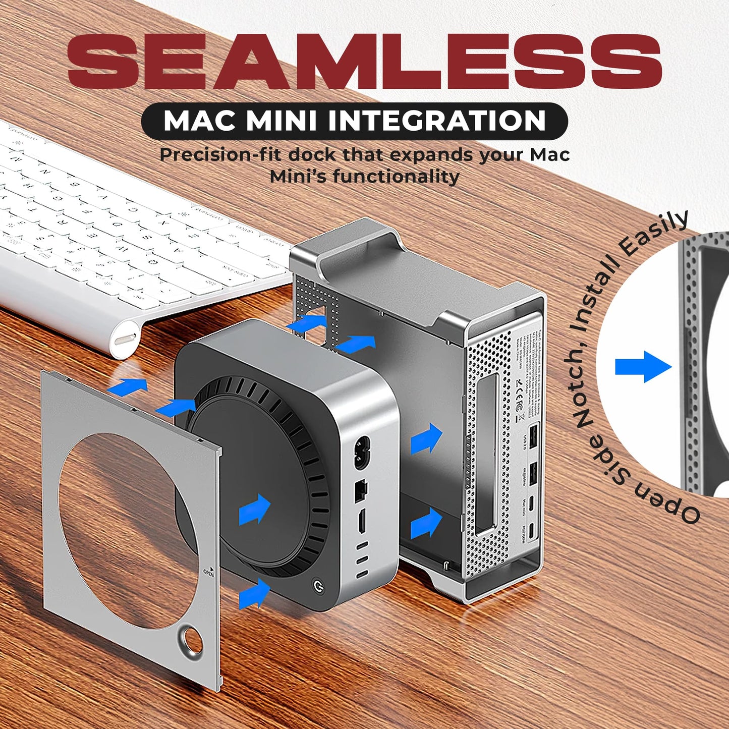 USB-C Docking Station Stand for Mac Mini M4 | M.2 NVMe SSD, USB 3.2 Gen2