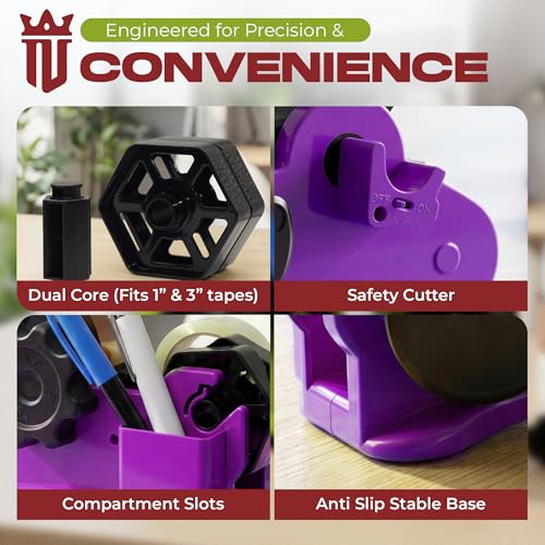 3 Roll Tape Dispenser for Desk – Heavy Duty Desktop Holder for Office, Crafts & School Supplies - NIBLI Essentials